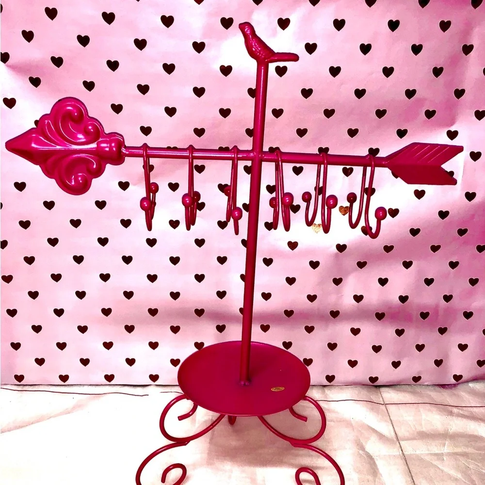 Pink Metal Jewelry Table Necklace & Earrings Rings Accessories Arrow Organizer